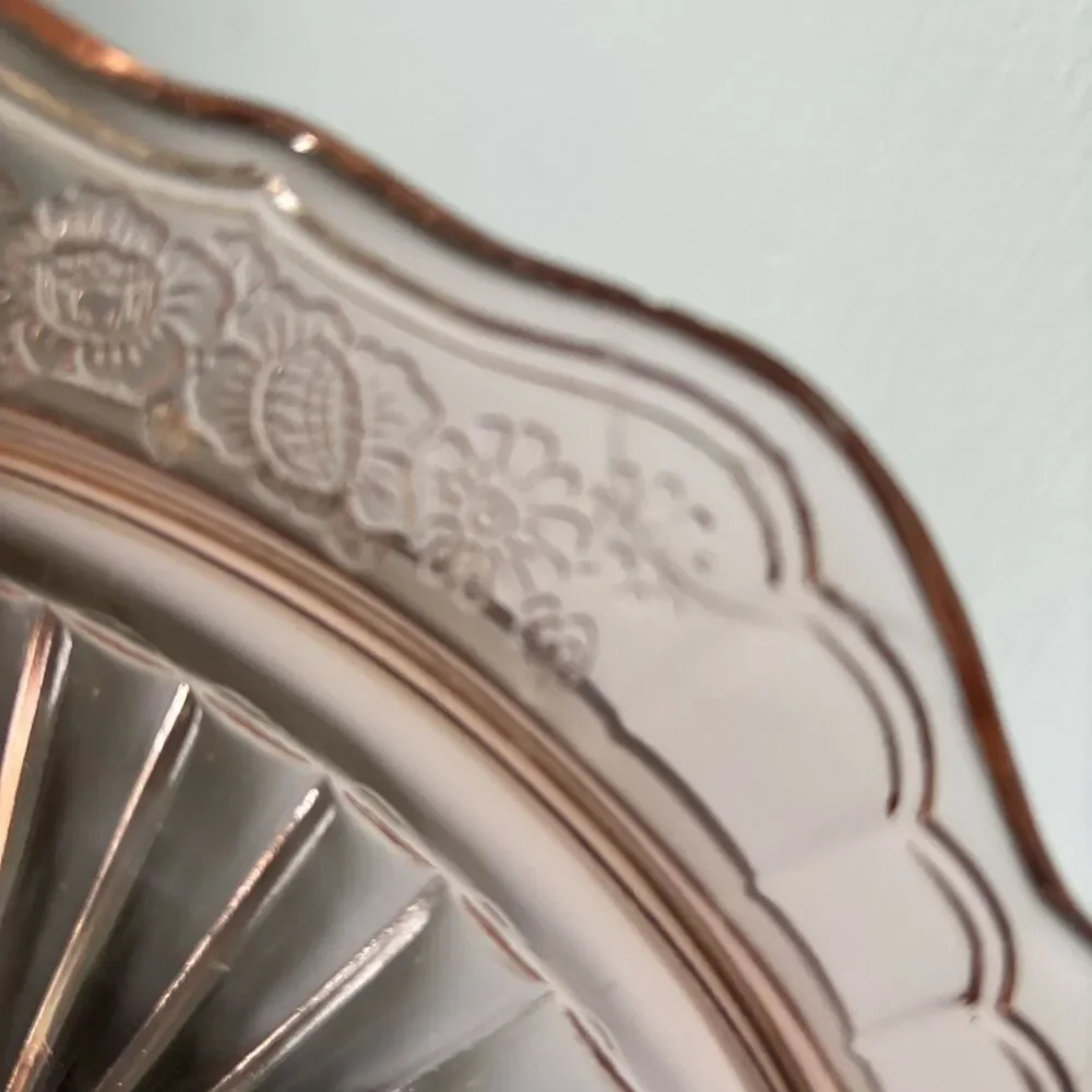 Vintage Pink Depression Glass Granny Cottage Cake Plate Mayfair Open Rose 1930s